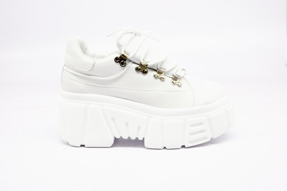 Women's Chunky Platform Tennis Set White + Laces + Cushioned Insoles